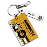 Gold Pittsburgh Penguins Personalized Leather Rectangle Keychain