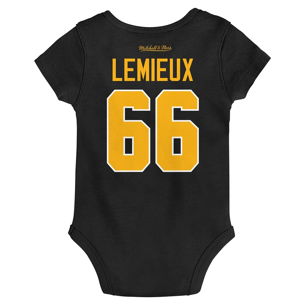 Body noir avec nom et numéro pour bébé Mitchell & Ness Mario Lemieux des Penguins de Pittsburgh