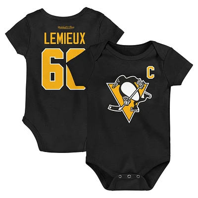 Infant Mitchell & Ness Mario Lemieux Black Pittsburgh Penguins Captain Patch Name Number Bodysuit