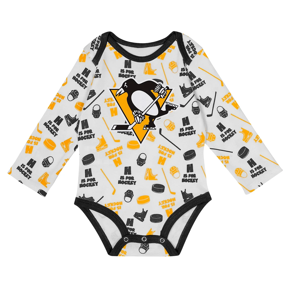 Infant White Pittsburgh Penguins Quick Learner Long Sleeve Bodysuit