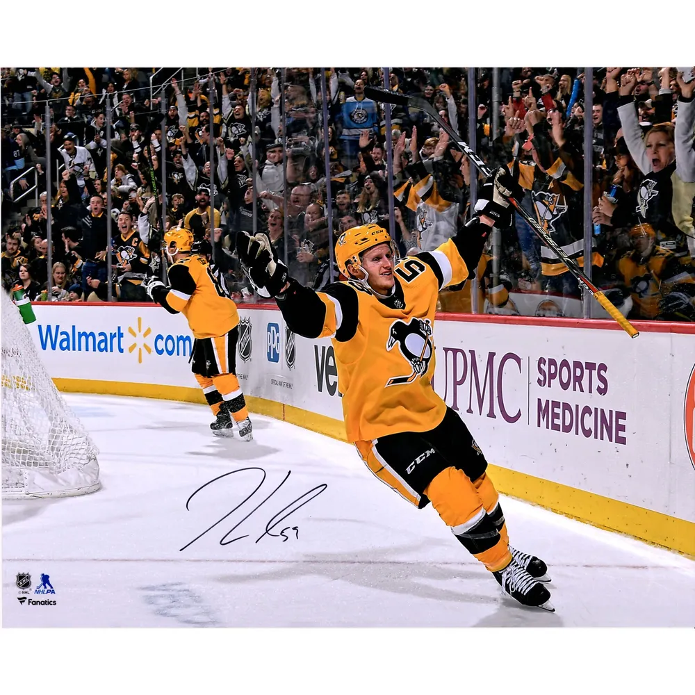 Jake Guentzel Pittsburgh Penguins Autographed 16 x 20 Gold Jersey Goal  Celebration Photograph