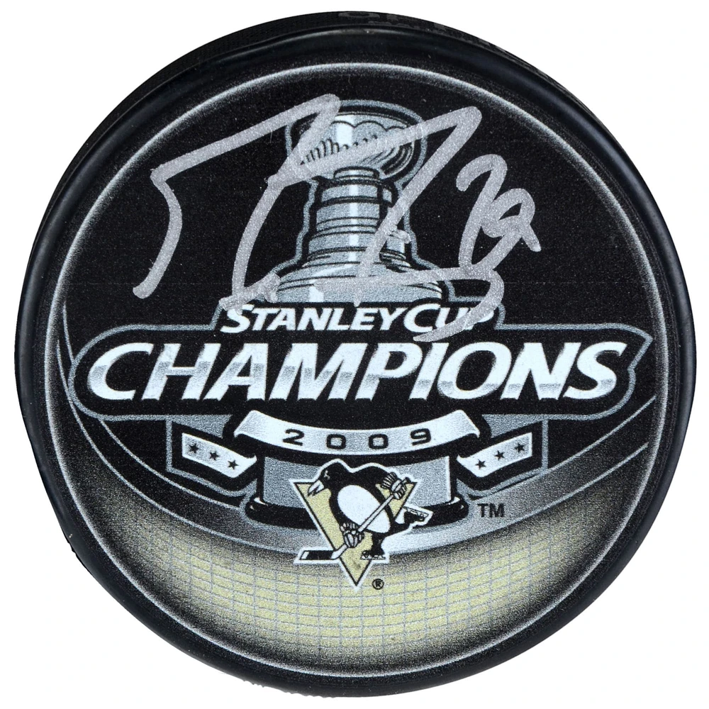 Marc-André Fleury Rondelle de hockey autographiée des Penguins de Pittsburgh avec le logo des champions de la Coupe Stanley 2009