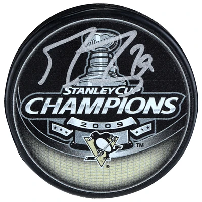 Marc-André Fleury Rondelle de hockey autographiée des Penguins de Pittsburgh avec le logo des champions de la Coupe Stanley 2009