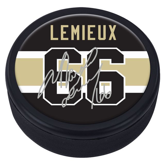 Mario Lemieux Pittsburgh Penguins Puck Souvenir Player avec réplique Signature