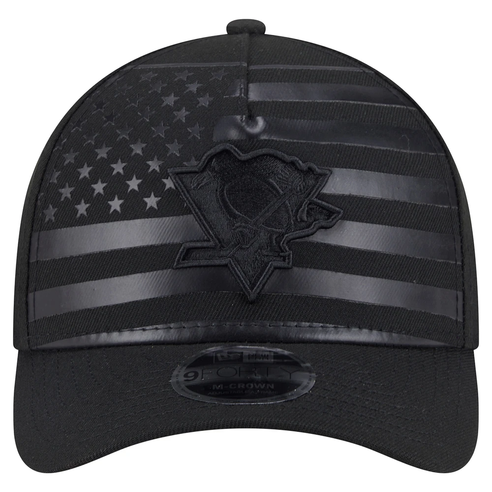 Men's New Era  Black Pittsburgh Penguins Game Day Stealth Flag 9FORTY A-Frame Adjustable Hat