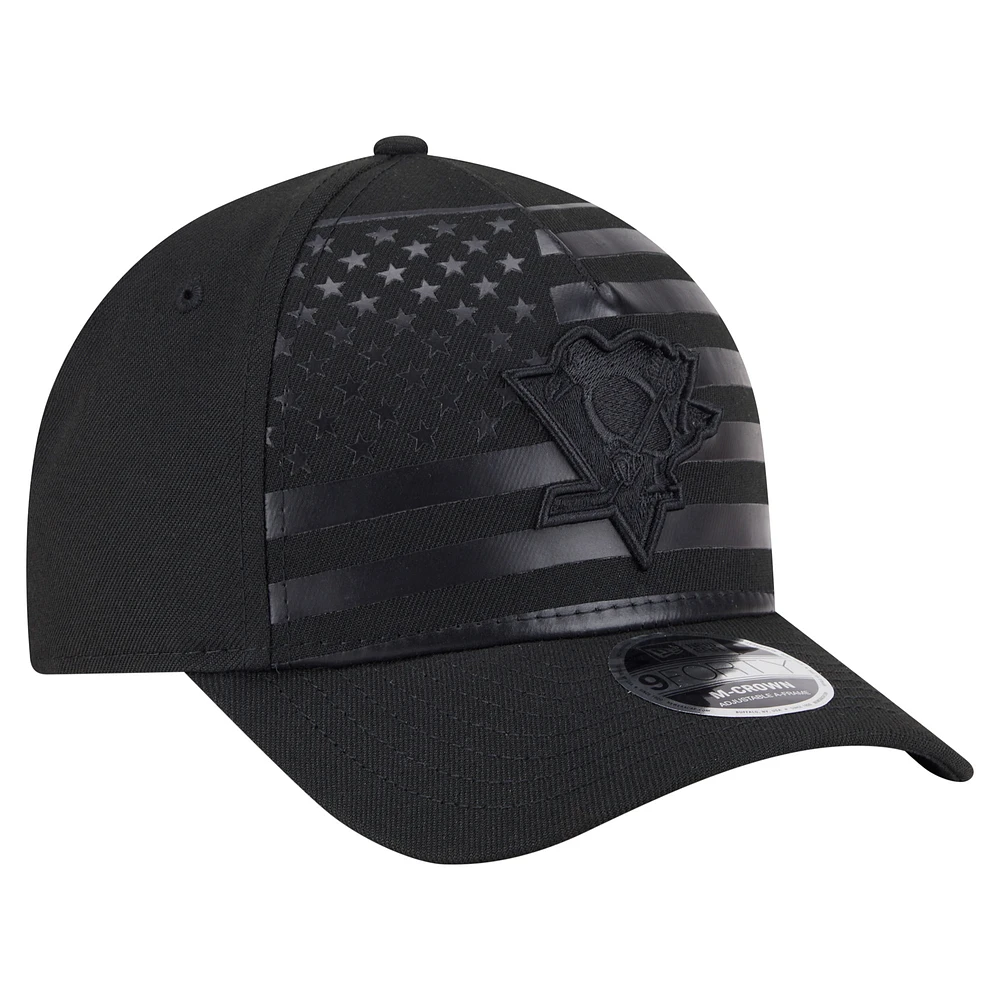 Men's New Era  Black Pittsburgh Penguins Game Day Stealth Flag 9FORTY A-Frame Adjustable Hat