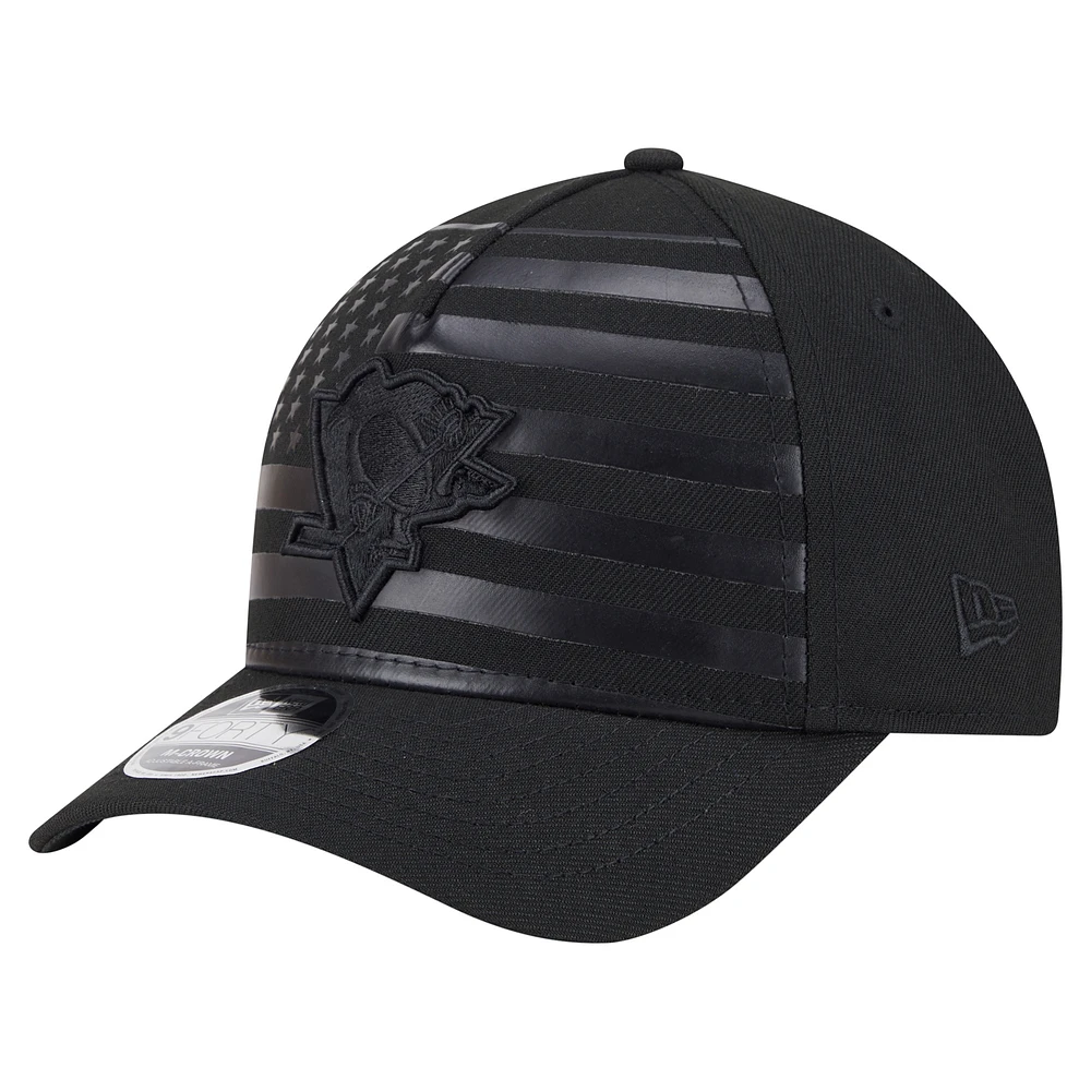 Men's New Era Black Pittsburgh Penguins Game Day Stealth Flag 9FORTY A-Frame Adjustable Hat