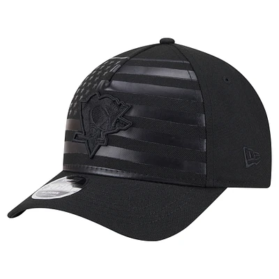 Men's New Era  Black Pittsburgh Penguins Game Day Stealth Flag 9FORTY A-Frame Adjustable Hat