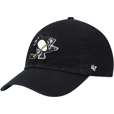 Men's '47 Black Pittsburgh Penguins Logo Clean Up Adjustable Hat