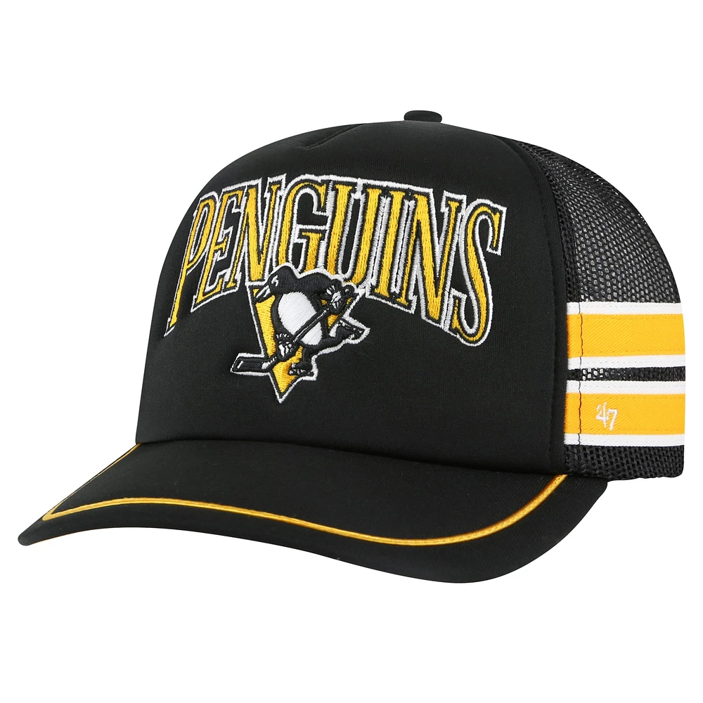 Casquette de camionneur snapback à rayures latérales '47 des Penguins de Pittsburgh pour hommes, noire