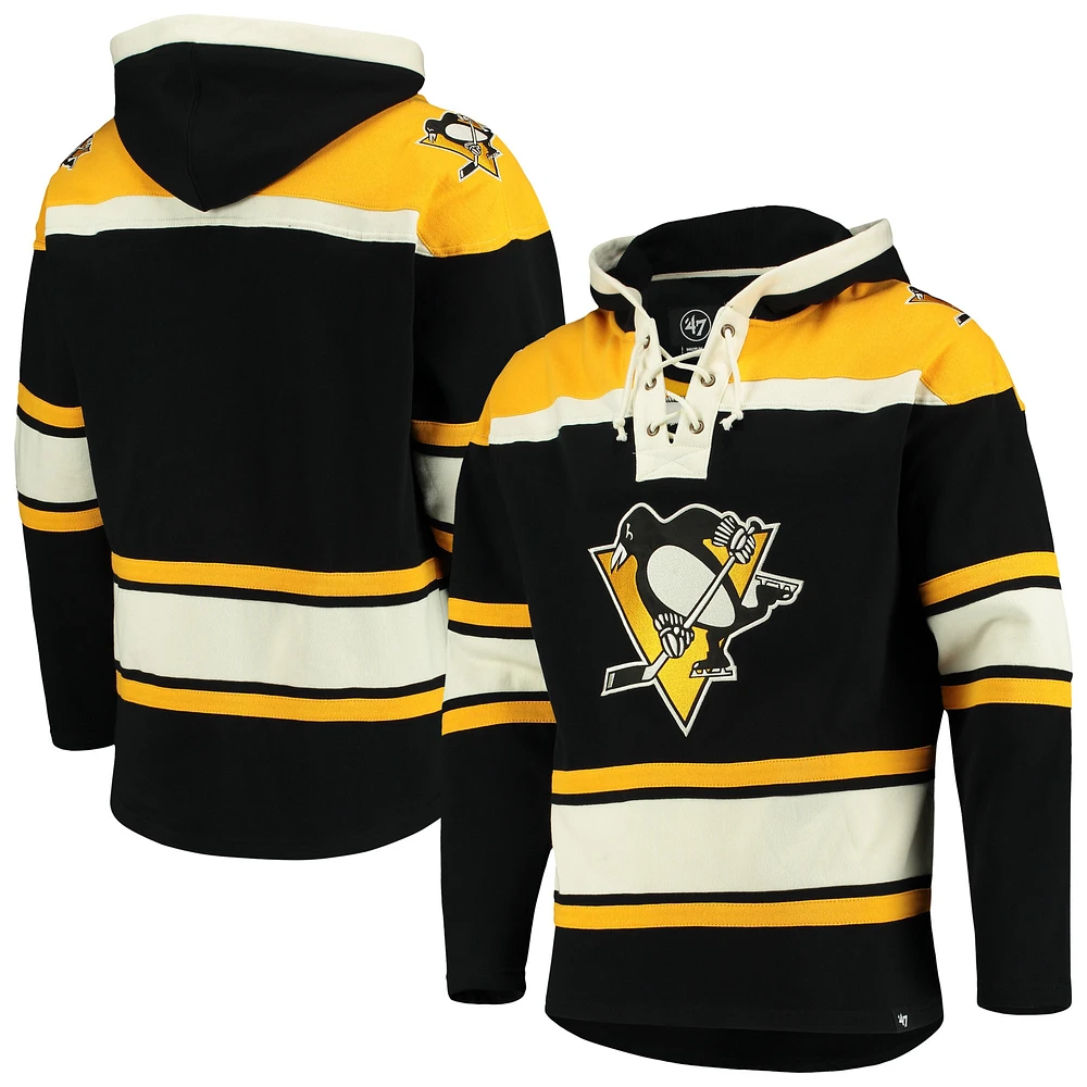 Men's '47 Black Pittsburgh Penguins Superior Lacer Pullover Hoodie