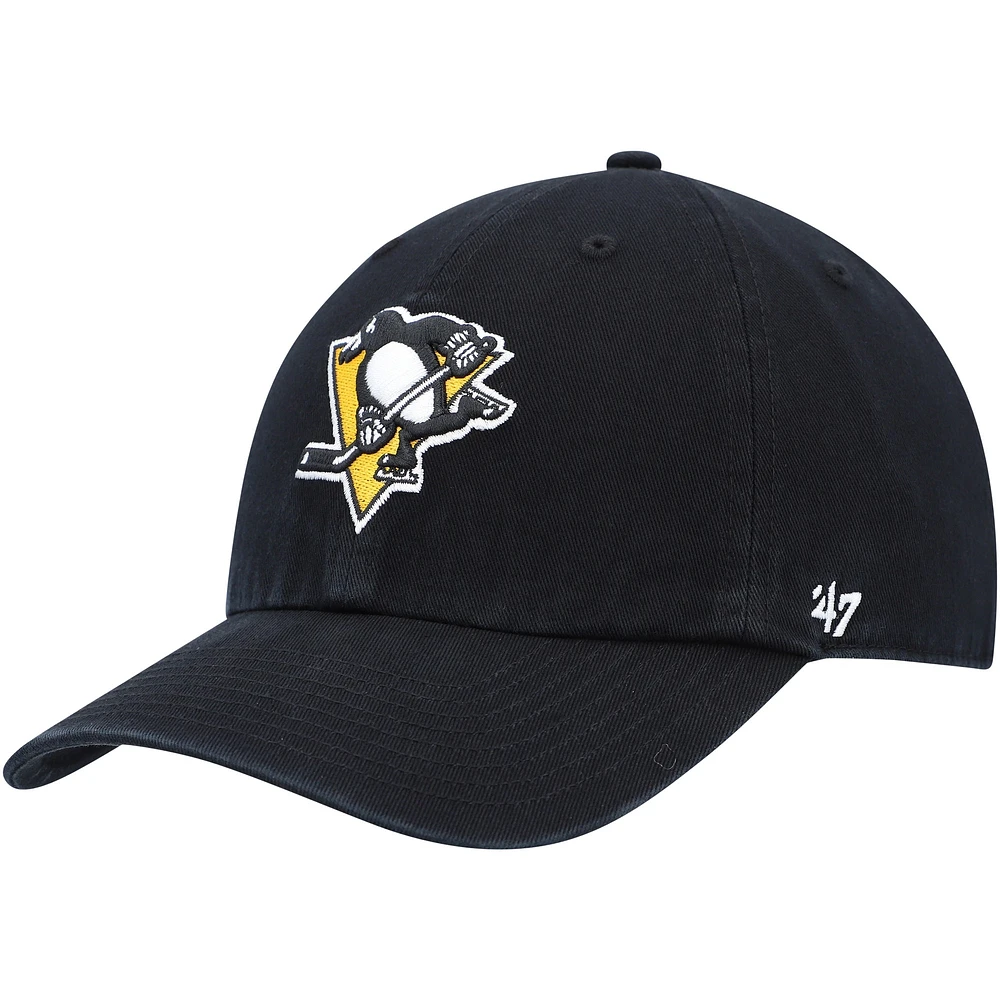 Casquette réglable '47 Black Pittsburgh Penguins Team Clean Up pour homme