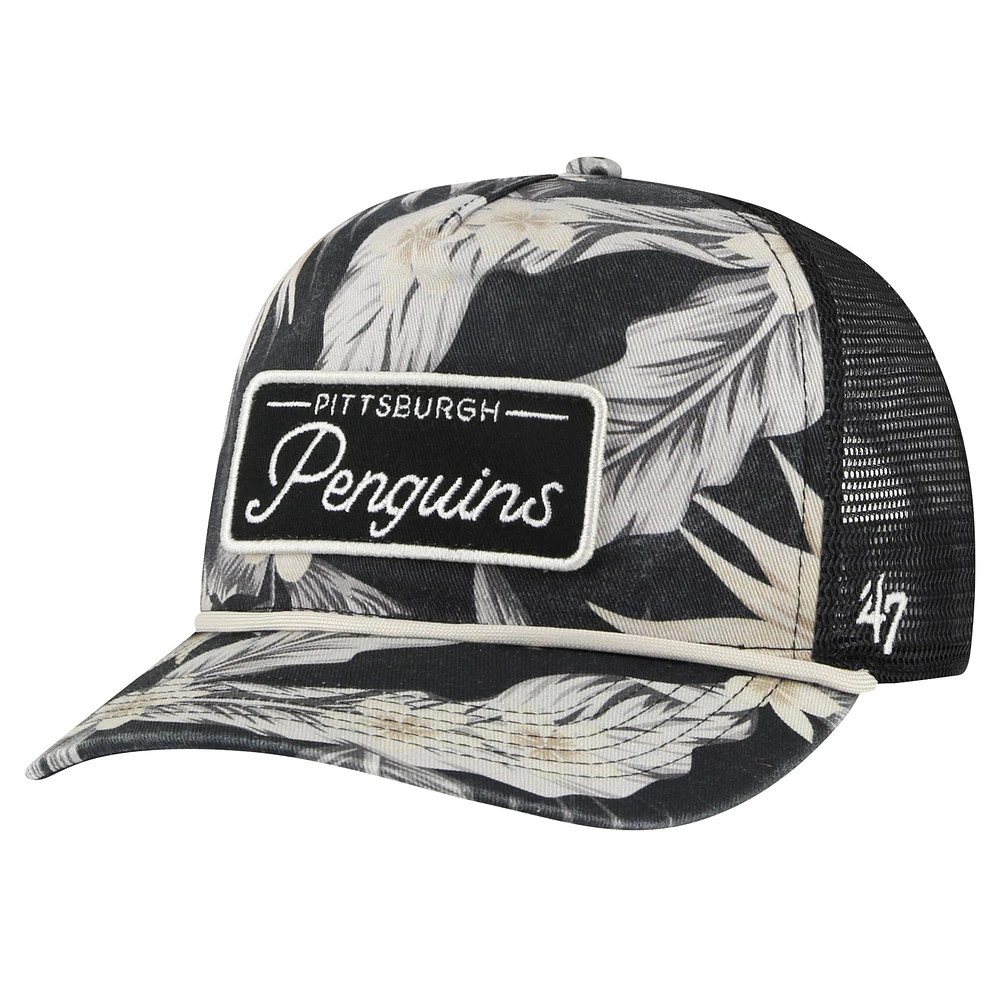 Casquette réglable de camionneur à imprimé Tropicalia '47 noire des Penguins de Pittsburgh pour hommes