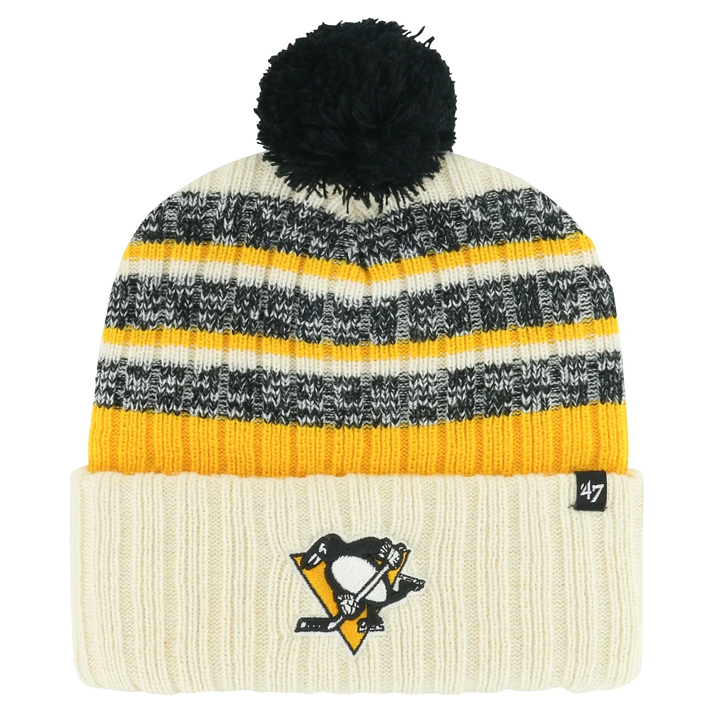 Bonnet en tricot à revers Tavern des Penguins de Pittsburgh '47 crème pour hommes avec pompon