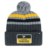 Bonnet en tricot à revers avec patch pile des Penguins de Pittsburgh '47 gris pour hommes avec pompon