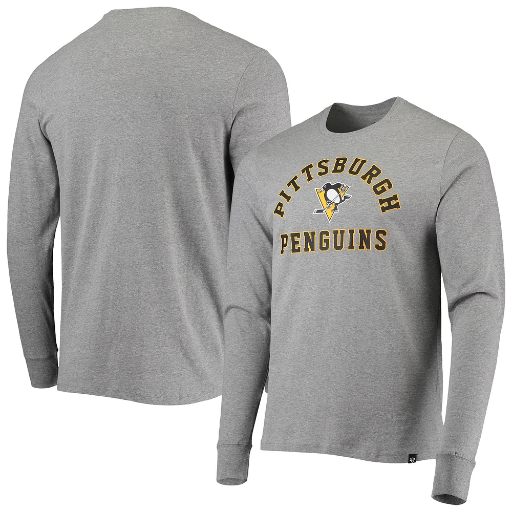 T-shirt à manches longues '47 Pittsburgh Penguins Varsity Arch Super Rival gris chiné pour homme