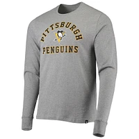 Men's '47 Heathered Gray Pittsburgh Penguins Varsity Arch Super Rival Long Sleeve T-Shirt