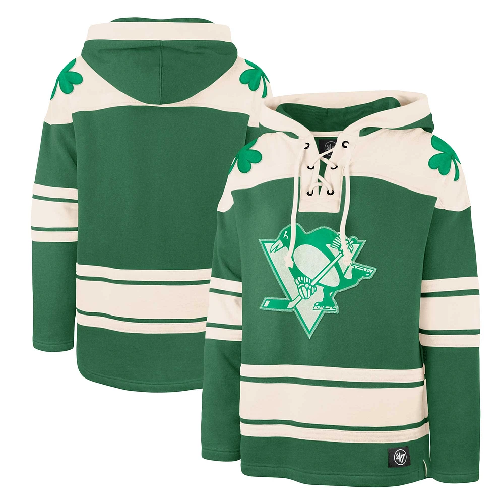 Men's '47 Kelly Green Pittsburgh Penguins St. Patrick's Day Superior Lacer Pullover Hoodie