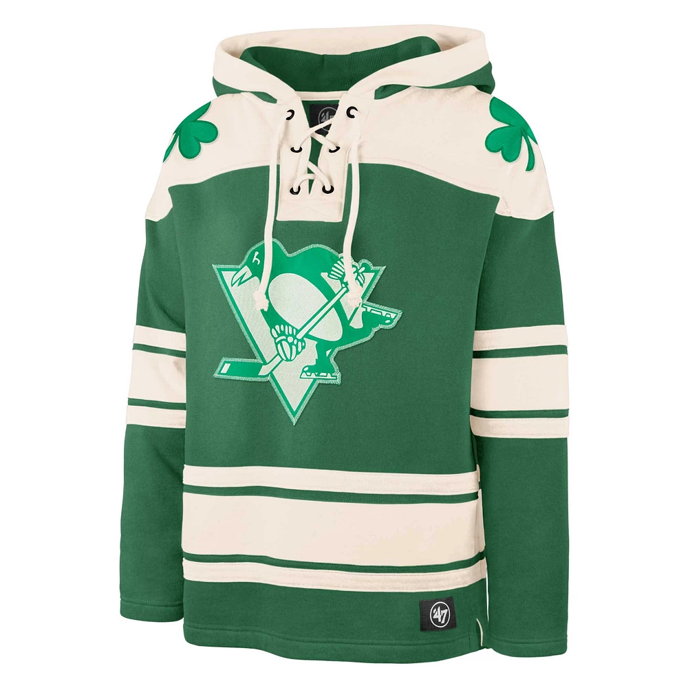 Chandail à capuchon en dentelle supérieure pour hommes '47 Kelly Green Pittsburgh Penguins St. Patrick's Day