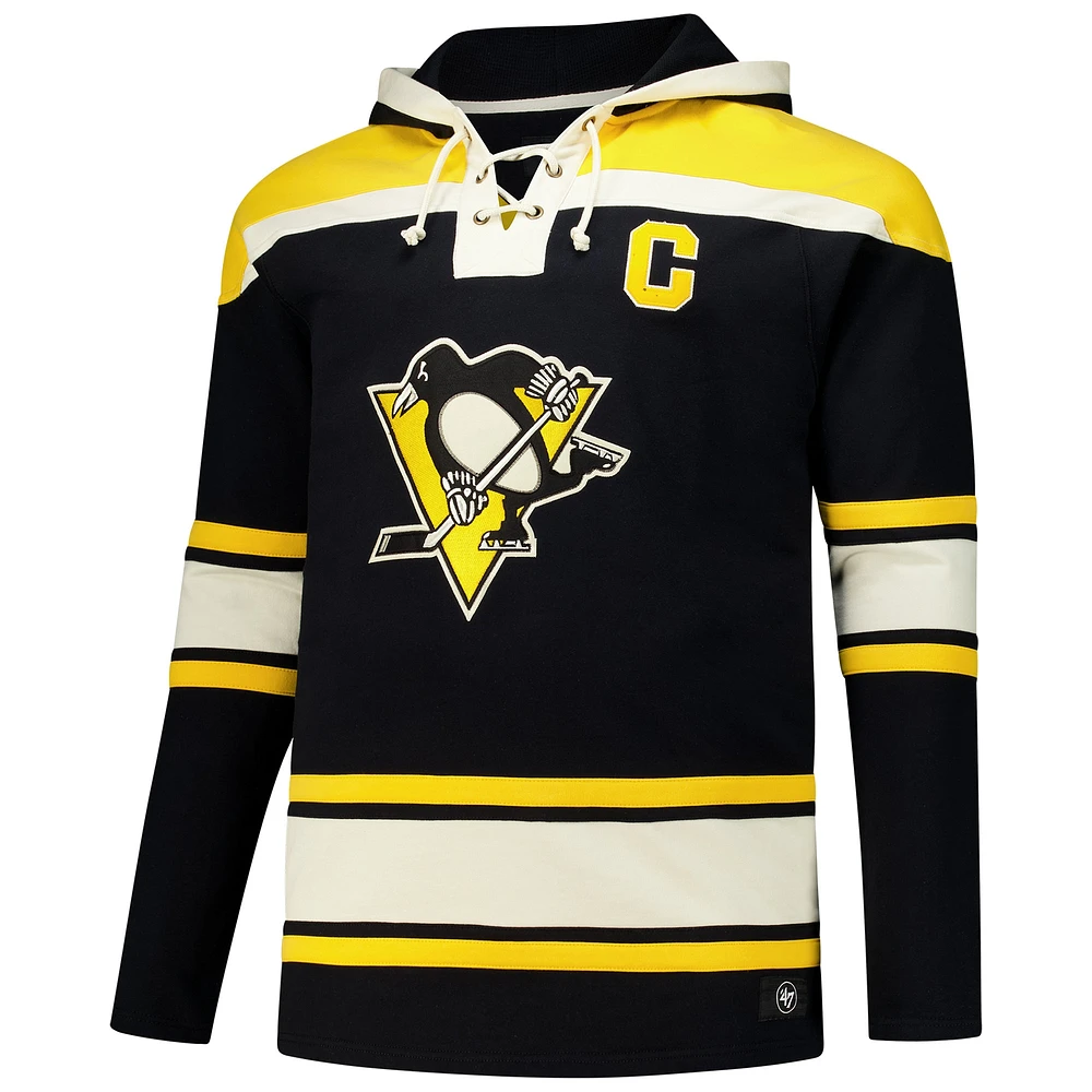 Men's '47 Sidney Crosby Black Pittsburgh Penguins Big & Tall Lace-up Pullover Hoodie