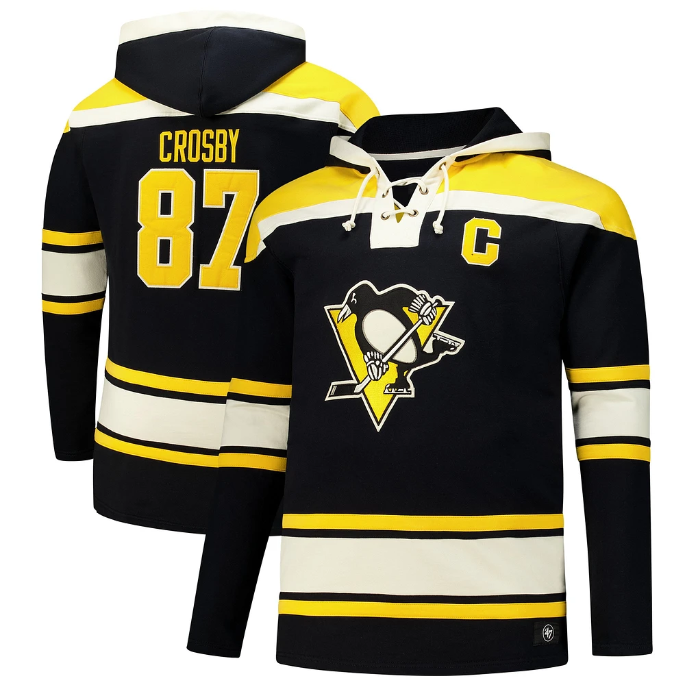 Sweat à capuche lacets '47 Sidney Crosby pour hommes, noir, grande taille, Penguins de Pittsburgh