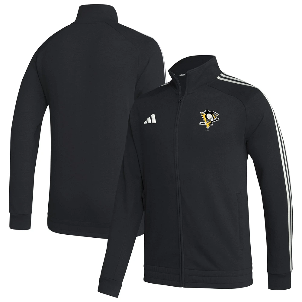 Veste de survêtement entièrement zippée adidas Pittsburgh Penguins Raglan pour hommes, noire