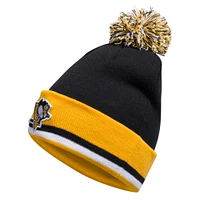 Men's adidas Black Pittsburgh Penguins Team Stripe Cuffed Knit Hat with Pom