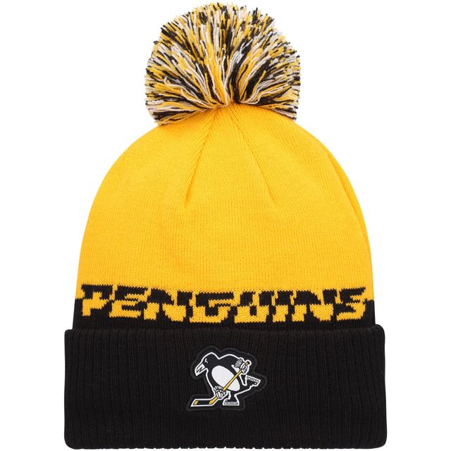 Bonnet en tricot à revers COLD.RDY adidas pour hommes jaune/noir Pittsburgh Penguins avec pompon