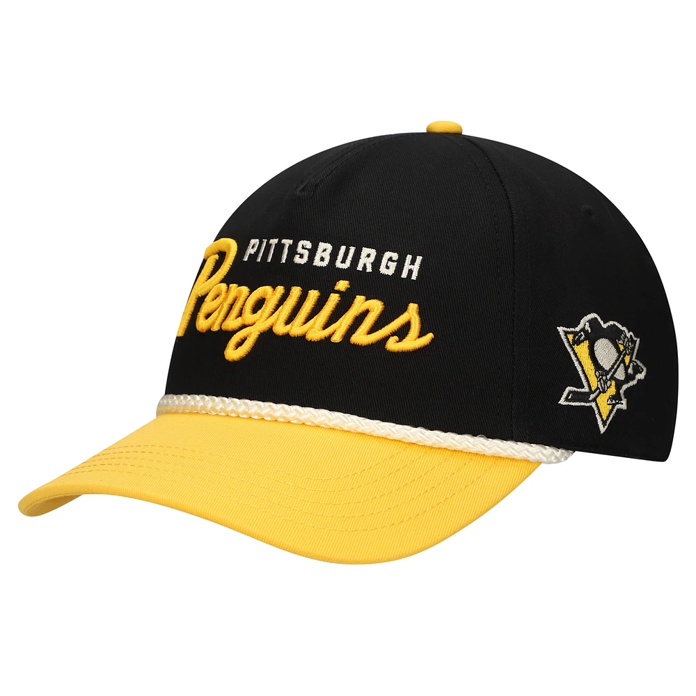 Casquette réglable en sergé lavé Roscoe des Penguins de Pittsburgh American Needle pour hommes, noir/or