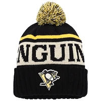 Bonnet en tricot à revers avec pompon American Needle pour hommes, noir/blanc, Pittsburgh Penguins Pillow Line