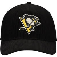 Chapeau réglable en velours côtelé avec point de chaîne American Needle pour hommes, noir, Pittsburgh Penguins