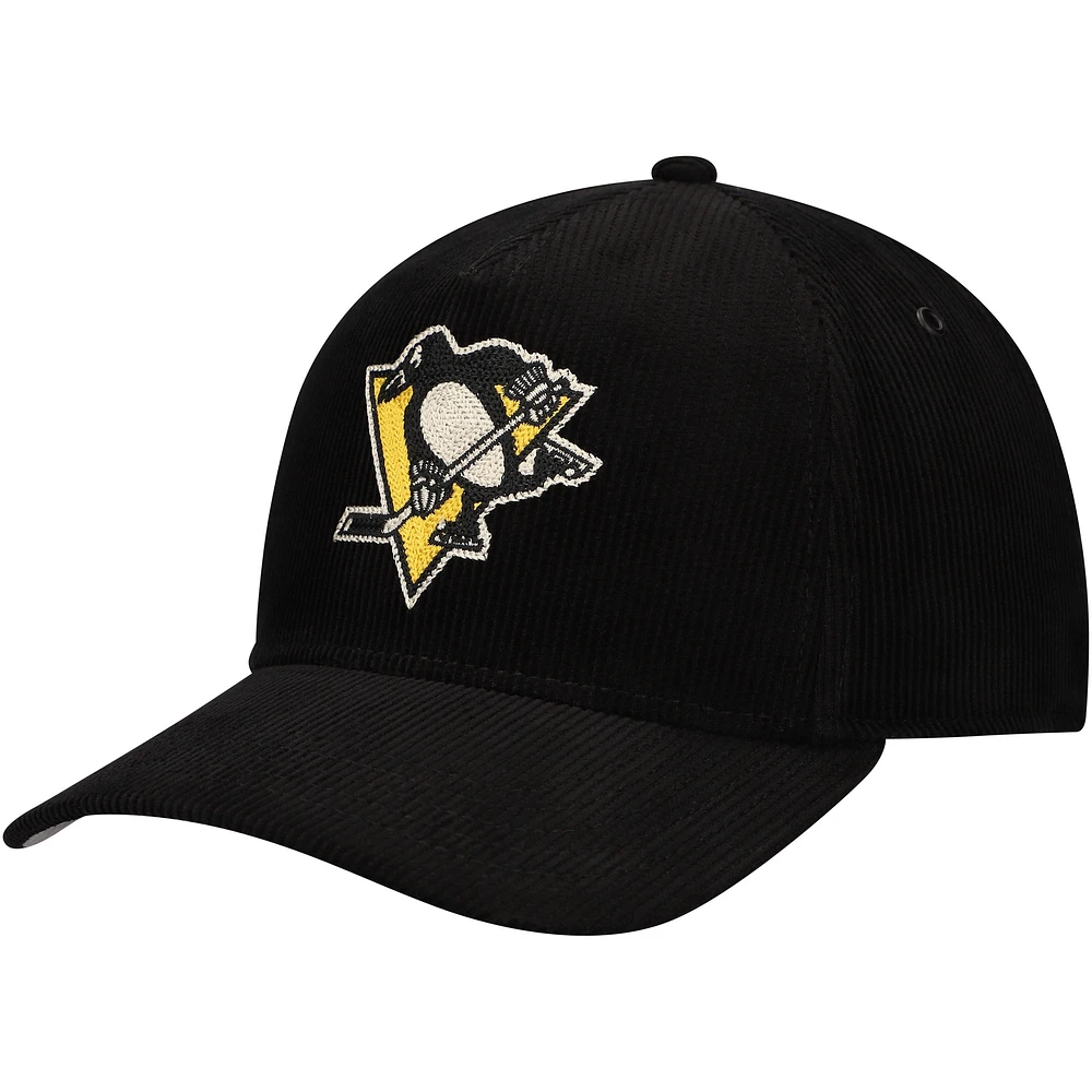 Chapeau réglable en velours côtelé avec point de chaîne American Needle pour hommes, noir, Pittsburgh Penguins