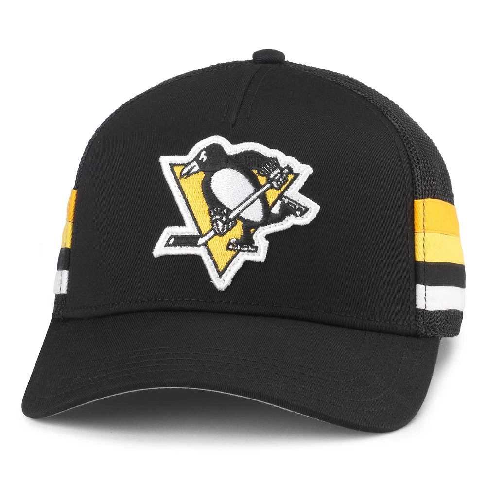 Casquette réglable de camionneur à rayures noires American Needle pour hommes des Penguins de Pittsburgh HotFoot