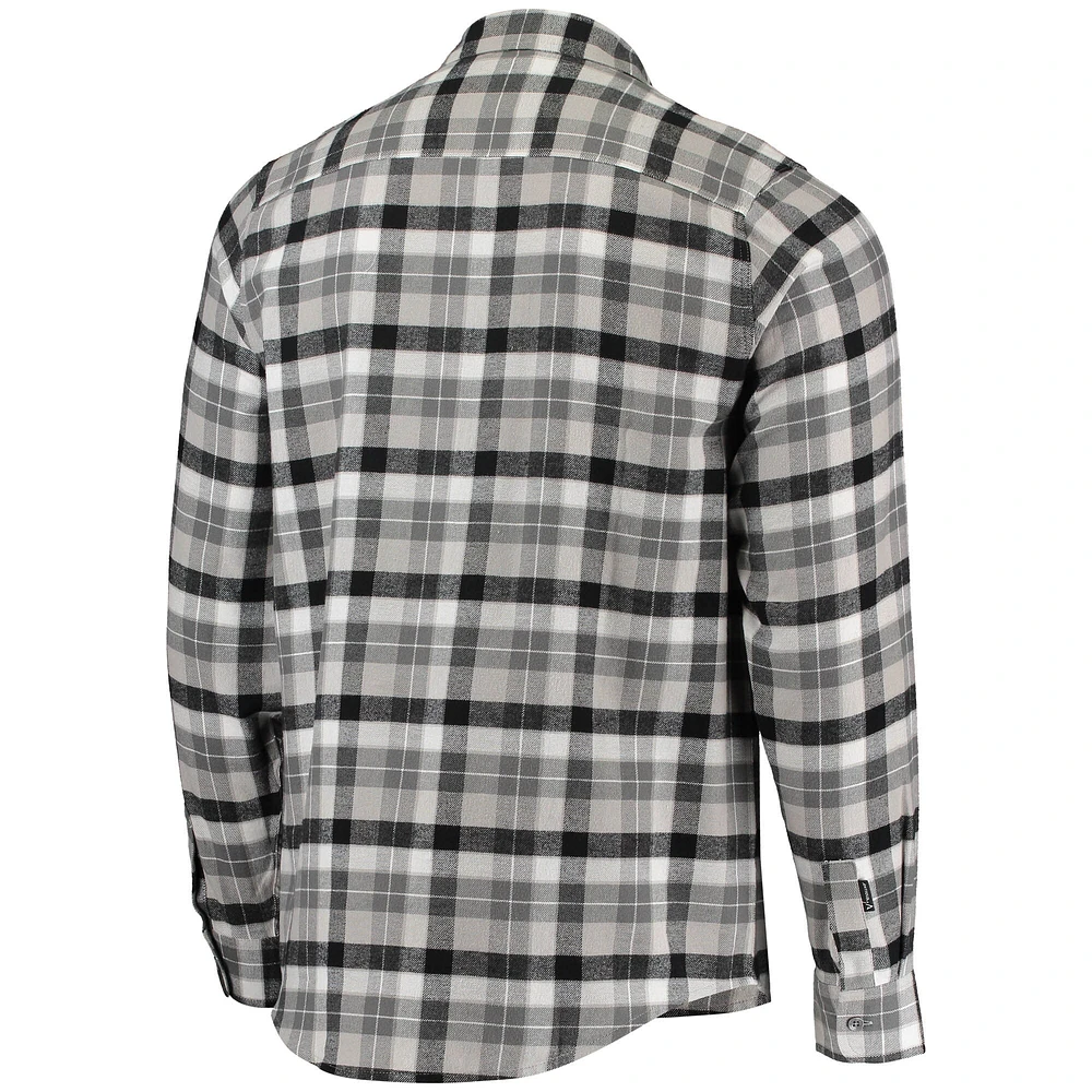 Men's Antigua Black/Gray Pittsburgh Penguins Ease Plaid Button-Up Long Sleeve Shirt