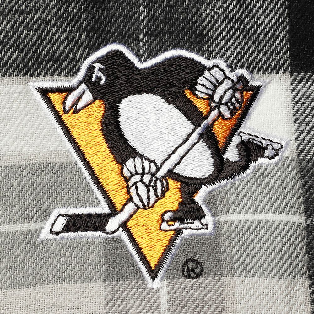 Men's Antigua Black/Gray Pittsburgh Penguins Ease Plaid Button-Up Long Sleeve Shirt