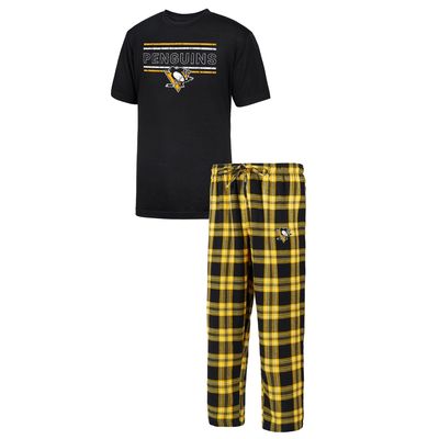 Men's Black/Gold Pittsburgh Penguins Big & Tall T-Shirt Pajama Pants Sleep Set