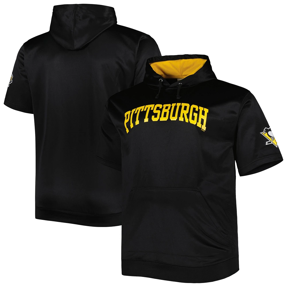 Sweat à capuche noir manches courtes avec logo Big & Tall des Penguins de Pittsburgh pour hommes