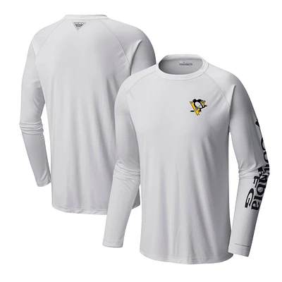 T-shirt blanc à manches longues raglan Omni-Shade Terminal Tackle des Penguins de Pittsburgh Columbia pour hommes