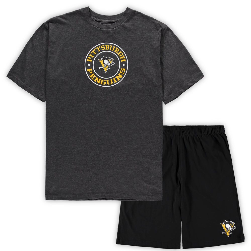 Men's Concepts Sport Black/Heathered Charcoal Pittsburgh Penguins Big & Tall T-Shirt Shorts Sleep Set