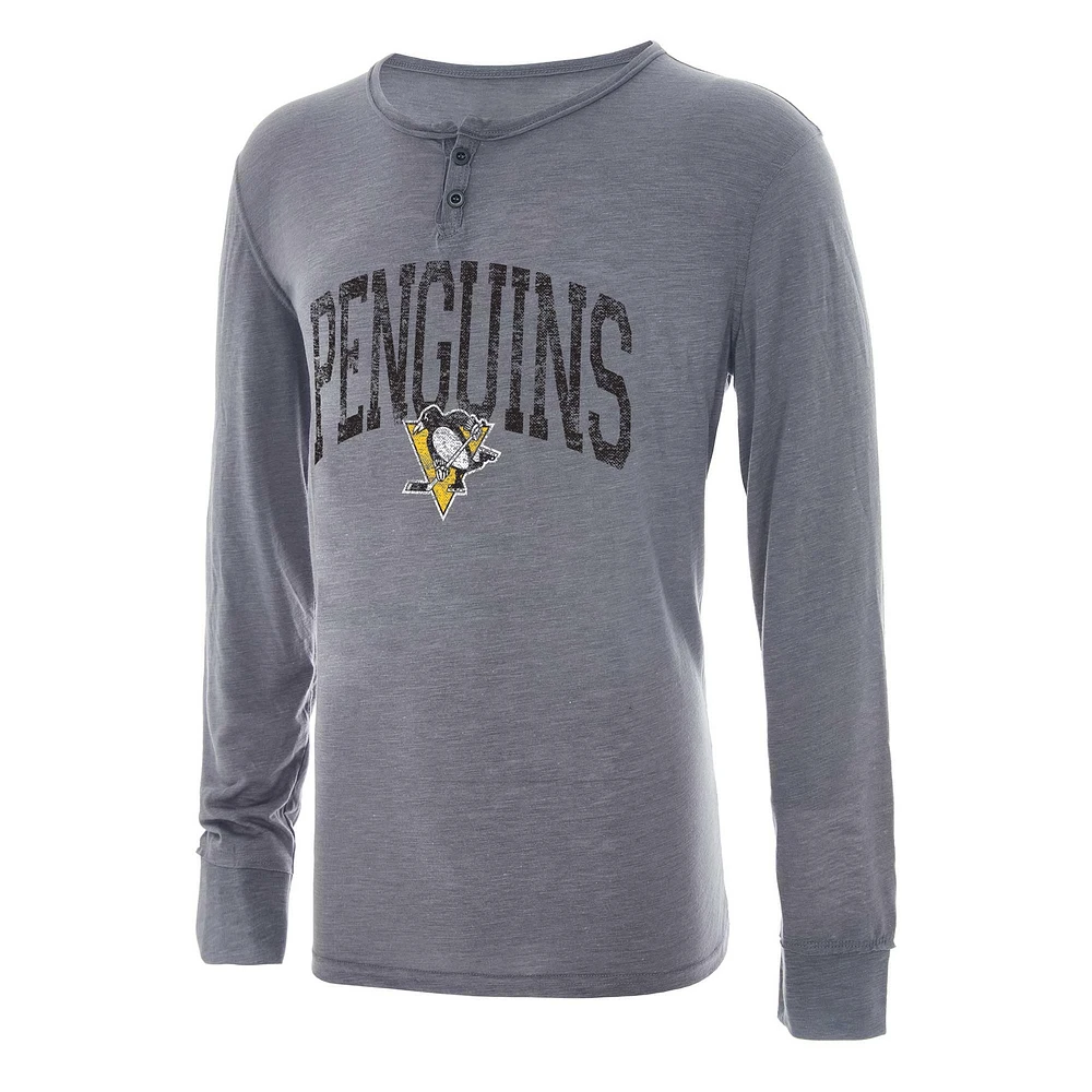 T-shirt à manches longues Concepts Sport gris Pittsburgh Penguins Takeaway Henley pour hommes