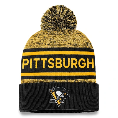 Men's Fanatics Black/Gold Pittsburgh Penguins Authentic Pro Cuffed Knit Hat with Pom