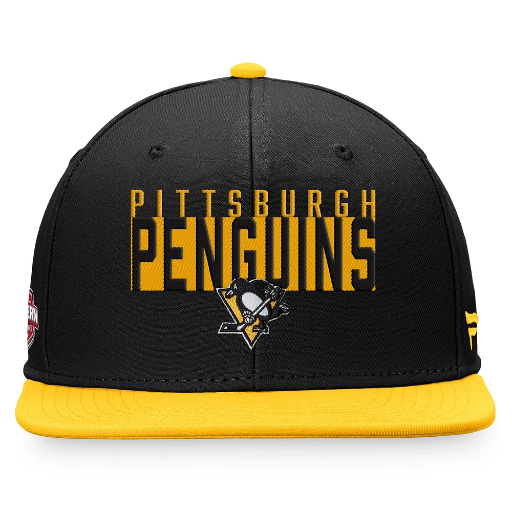 Casquette Snapback à couleurs contrastées fondamentales des Penguins de Pittsburgh Fanatics pour hommes, noir/or