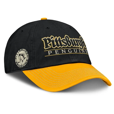 Casquette ajustable bicolore noire/dorée pour homme Fanatics Pittsburgh Penguins Heritage Home Ice