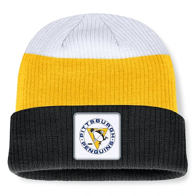 Bonnet en tricot à revers color-block noir/or Pittsburgh Penguins Heritage Showboat pour hommes Fanatics
