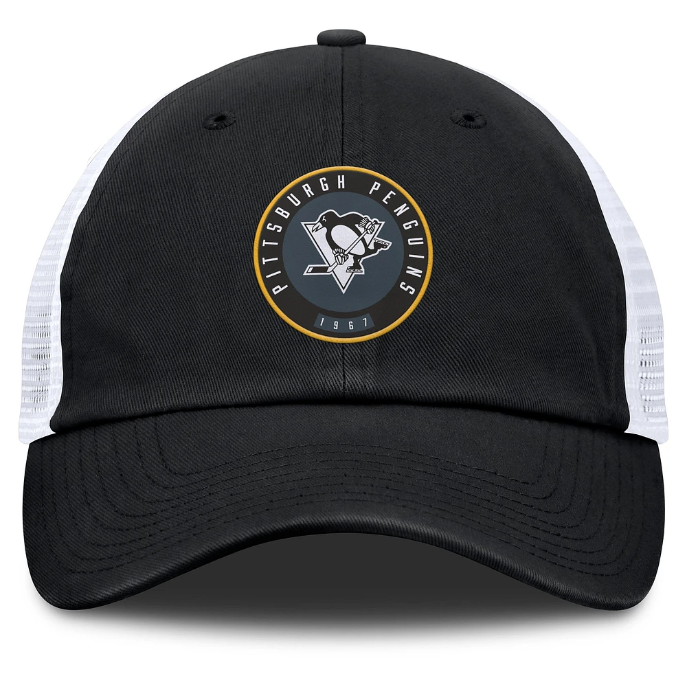 Casquette ajustable Averie Trucker noire/blanche pour hommes des Penguins de Pittsburgh Fanatics