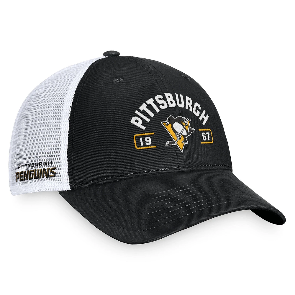 Men's Fanatics Black/White Pittsburgh Penguins Free Kick Trucker Adjustable Hat