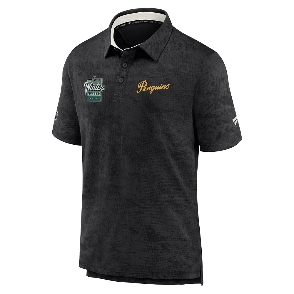 Polo professionnel authentique de la Classique hivernale LNH 2023 des Penguins Pittsburgh Fanatics pour hommes, noir