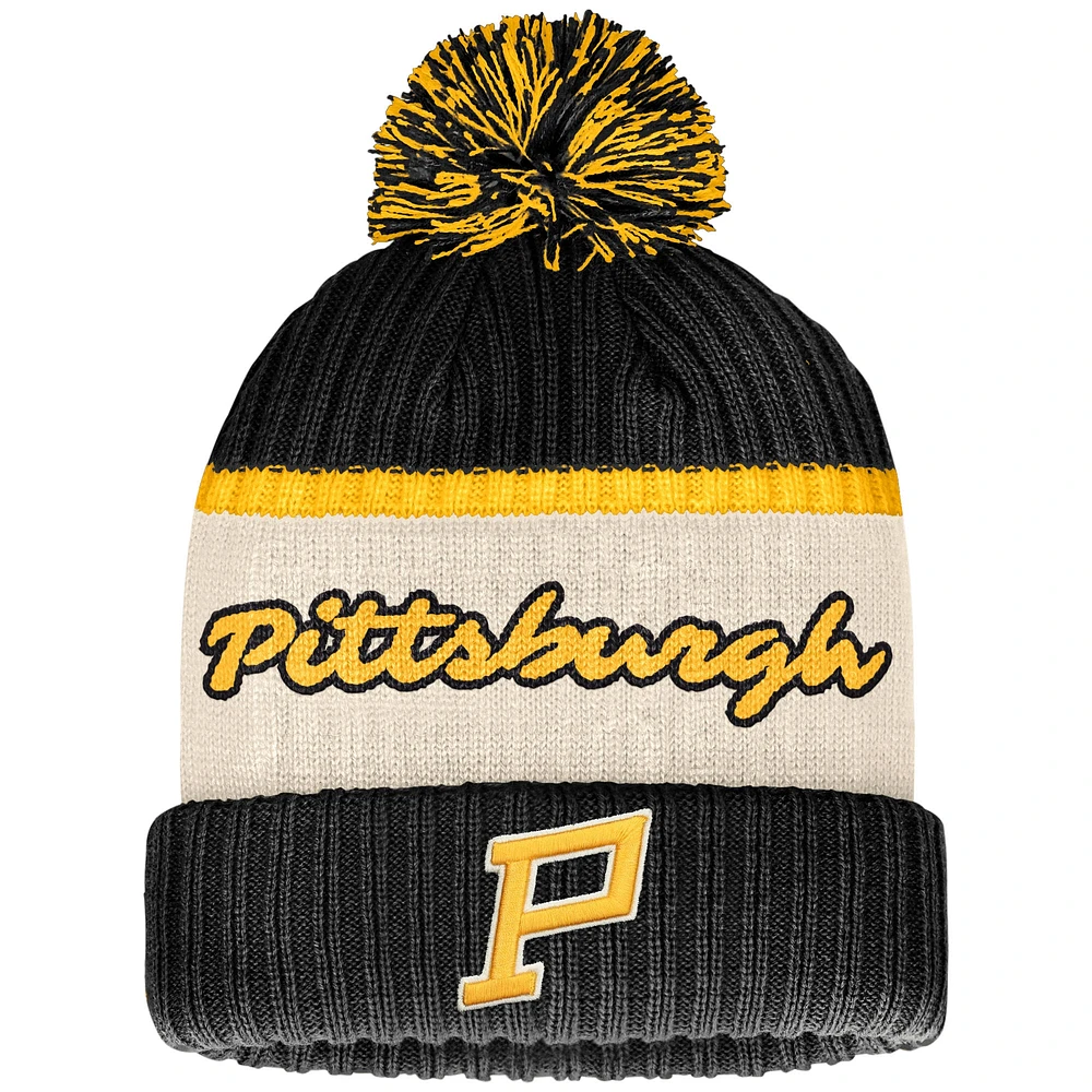 Bonnet en tricot à revers classique d'hiver de la LNH 2023 Fanatics pour hommes, noir, Pittsburgh Penguins avec pompon