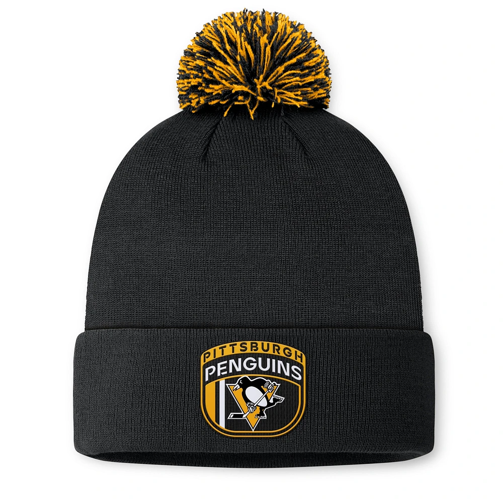 Bonnet en tricot à revers NHL Draft 2024 Fanatics noir des Penguins de Pittsburgh pour hommes avec pompon