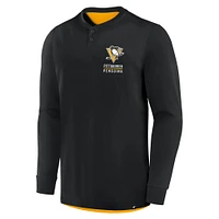 Men's Fanatics Black Pittsburgh Penguins Adrenaline Push Long Sleeve Henley Shirt
